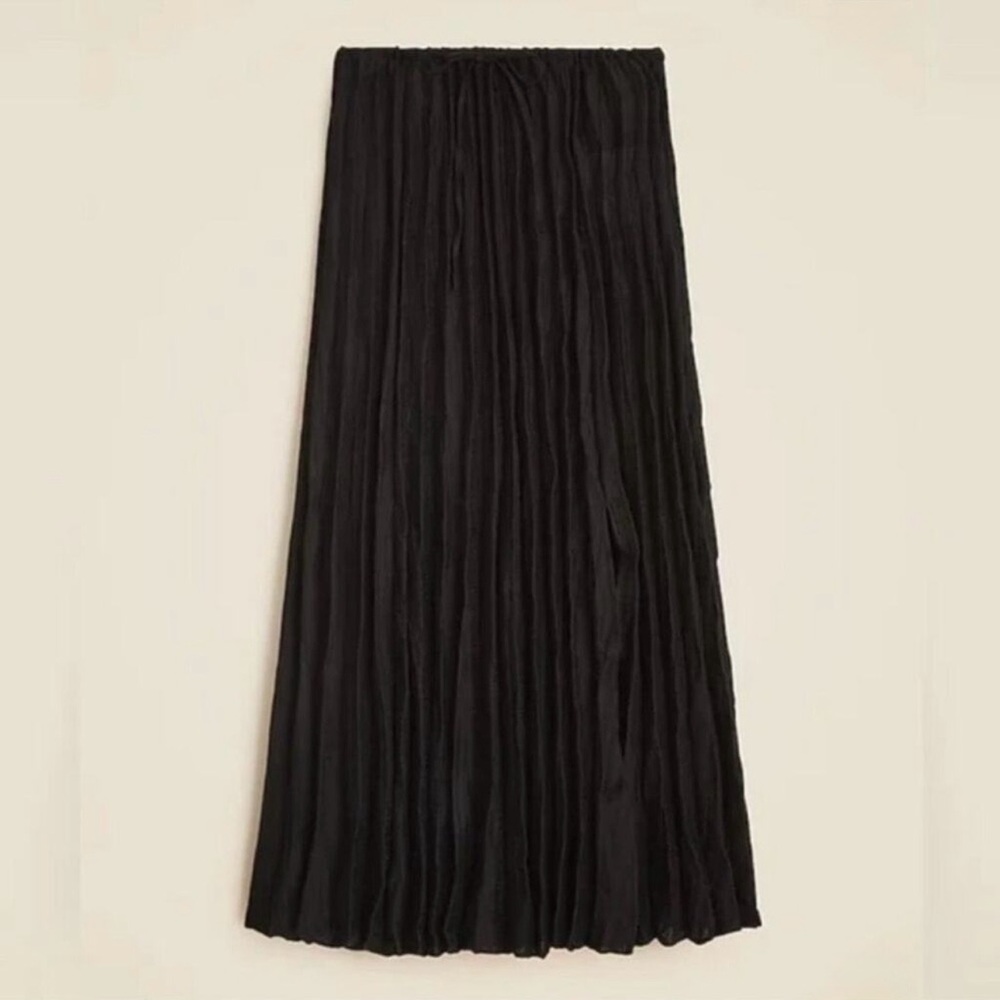 NWT J. Crew Pleated Drawstring Maxi Skirt Linen Blend Black